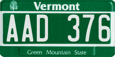 VT license plate AAD376