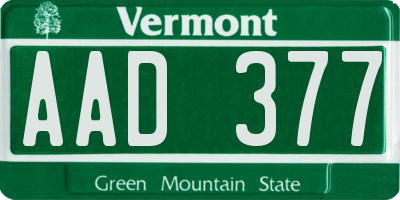 VT license plate AAD377