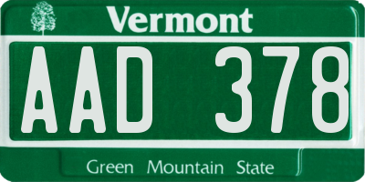 VT license plate AAD378