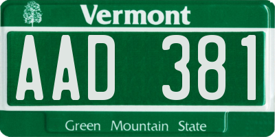 VT license plate AAD381