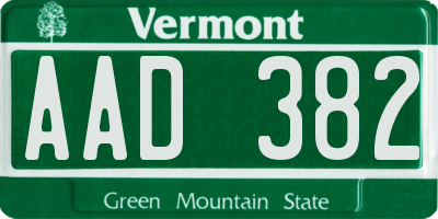 VT license plate AAD382