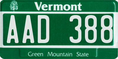 VT license plate AAD388