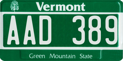 VT license plate AAD389