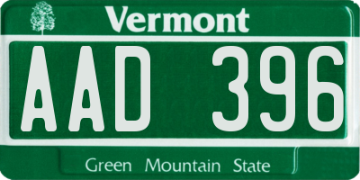 VT license plate AAD396