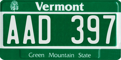 VT license plate AAD397