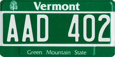 VT license plate AAD402