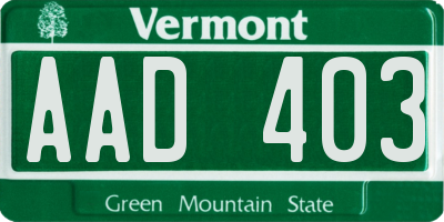 VT license plate AAD403