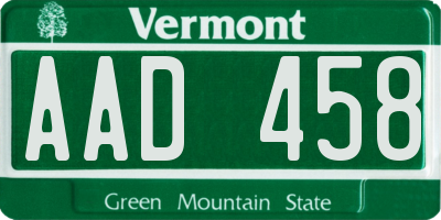 VT license plate AAD458