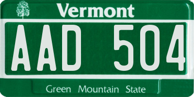 VT license plate AAD504