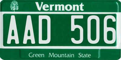 VT license plate AAD506