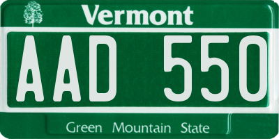 VT license plate AAD550