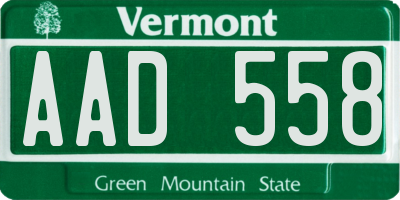 VT license plate AAD558