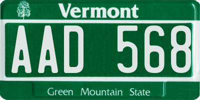 VT license plate AAD568