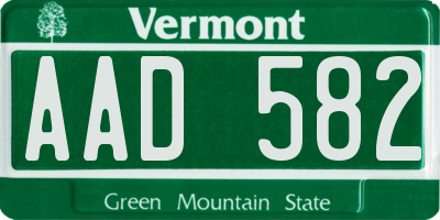 VT license plate AAD582