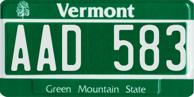 VT license plate AAD583