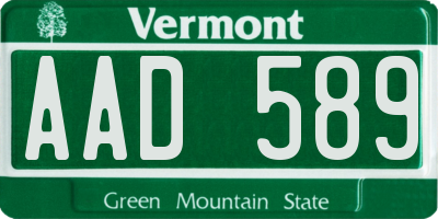 VT license plate AAD589