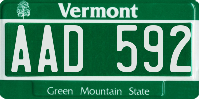 VT license plate AAD592