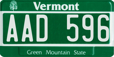 VT license plate AAD596