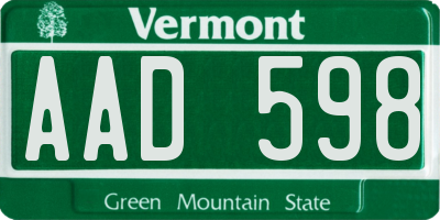 VT license plate AAD598