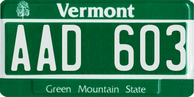 VT license plate AAD603