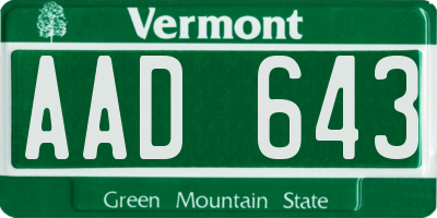 VT license plate AAD643