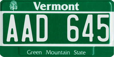 VT license plate AAD645