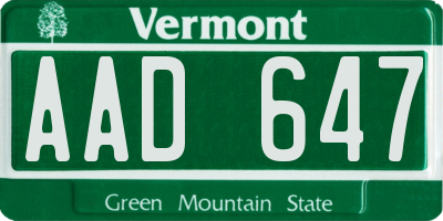 VT license plate AAD647