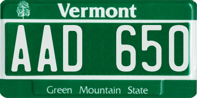 VT license plate AAD650