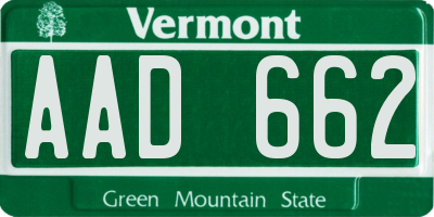 VT license plate AAD662