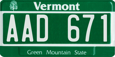 VT license plate AAD671