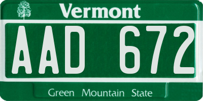 VT license plate AAD672