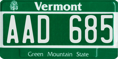 VT license plate AAD685