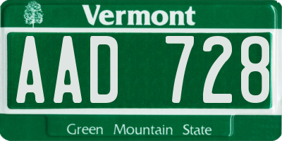 VT license plate AAD728