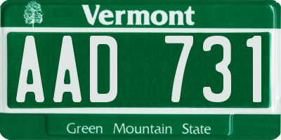 VT license plate AAD731