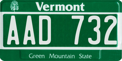 VT license plate AAD732