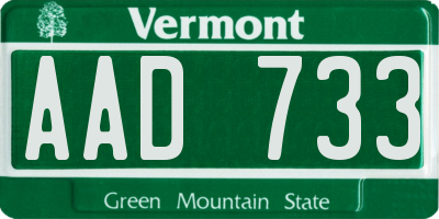 VT license plate AAD733