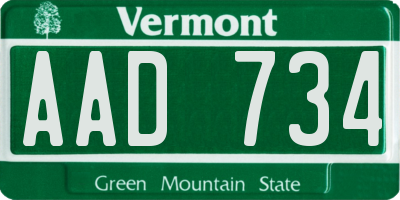 VT license plate AAD734