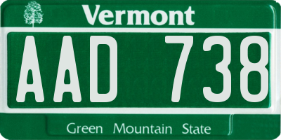 VT license plate AAD738