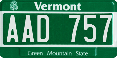 VT license plate AAD757