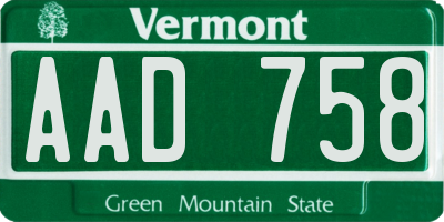 VT license plate AAD758