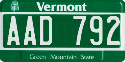 VT license plate AAD792