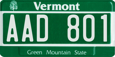 VT license plate AAD801