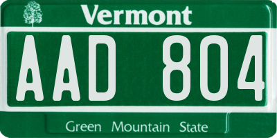 VT license plate AAD804