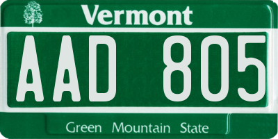 VT license plate AAD805