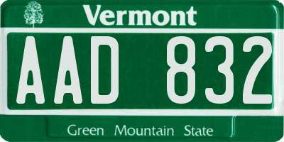 VT license plate AAD832