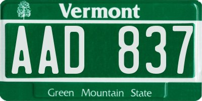 VT license plate AAD837