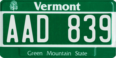 VT license plate AAD839