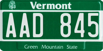 VT license plate AAD845