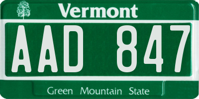 VT license plate AAD847