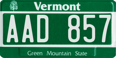 VT license plate AAD857